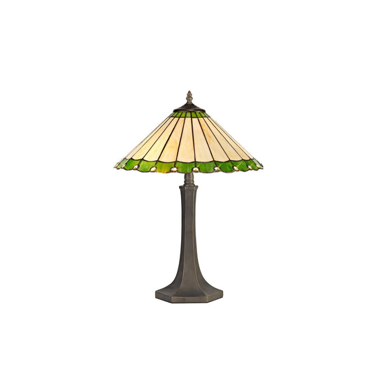 C-Lighting Heath 2 Light Octagonal Table Lamp E27 With 40cm Tiffany Shade, Green/Cmurston/Crystal/Aged Antique Brass - 29652