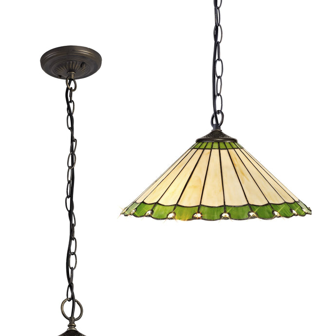 C-Lighting Heath 1 Light Downlighter Pendant E27 With 40cm Tiffany Shade, Green/Cmurston/Crystal/Aged Antique Brass - 29653