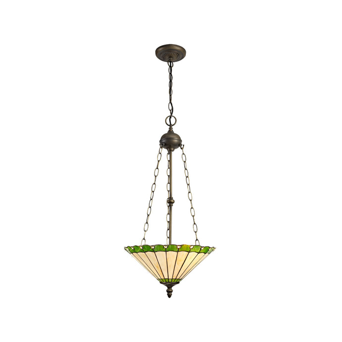 C-Lighting Heath 3 Light Uplighter Pendant E27 With 40cm Tiffany Shade, Green/Cmurston/Crystal/Aged Antique Brass - 29657