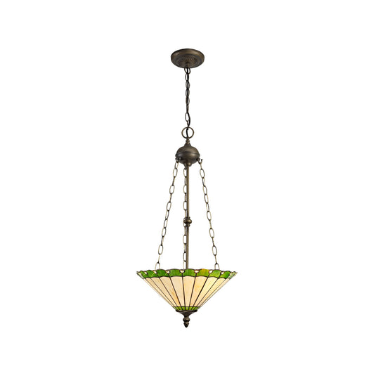 C-Lighting Heath 3 Light Uplighter Pendant E27 With 40cm Tiffany Shade, Green/Cmurston/Crystal/Aged Antique Brass - 29657