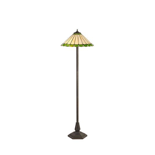 C-Lighting Heath 2 Light Octagonal Floor Lamp E27 With 40cm Tiffany Shade, Green/Cmurston/Crystal/Aged Antique Brass - 29658