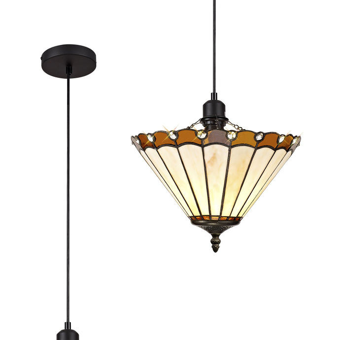 C-Lighting Heath 1 Light Uplighter Pendant E27 With 30cm Tiffany Shade, Amber/Cmurston/Crystal/Black - 29661
