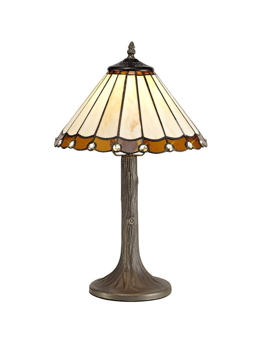 C-Lighting Heath 1 Light Tree Like Table Lamp E27 With 30cm Tiffany Shade, Amber/Cmurston/Crystal/Aged Antique Brass - 29662