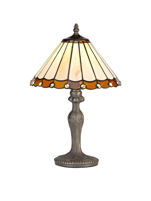 C-Lighting Heath 1 Light Curved Table Lamp E27 With 30cm Tiffany Shade, Amber/Cmurston/Crystal/Aged Antique Brass - 29663