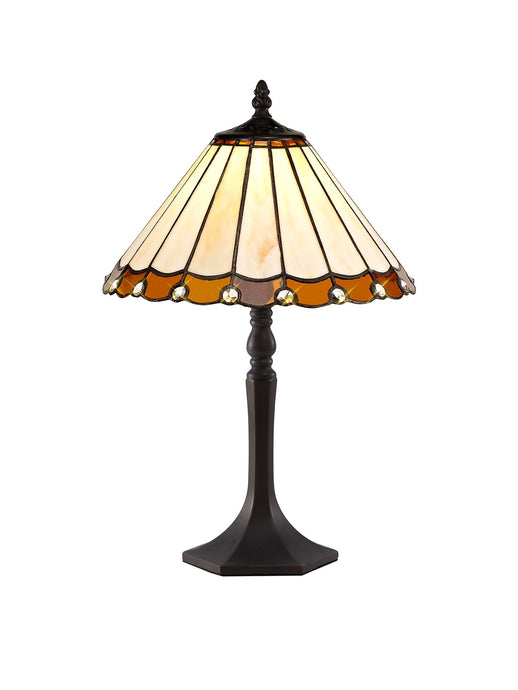 C-Lighting Heath 1 Light Octagonal Table Lamp E27 With 30cm Tiffany Shade, Amber/Cmurston/Crystal/Aged Antique Brass - 29664