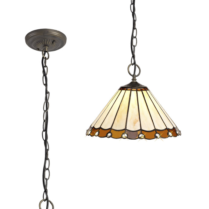 C-Lighting Heath 3 Light Downlighter Pendant E27 With 30cm Tiffany Shade, Amber/Cmurston/Crystal/Aged Antique Brass - 29667