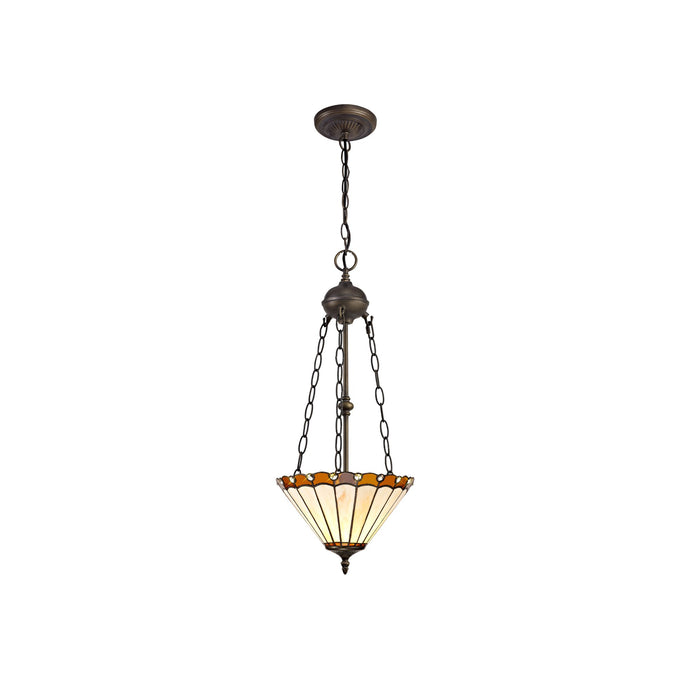 C-Lighting Heath 2 Light Uplighter Pendant E27 With 30cm Tiffany Shade, Amber/Cmurston/Crystal/Aged Antique Brass - 29670