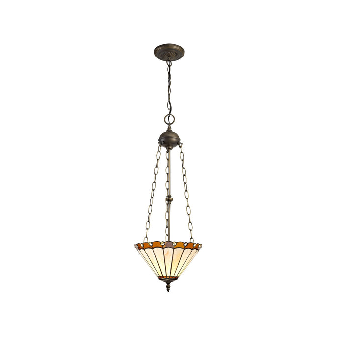 C-Lighting Heath 3 Light Uplighter Pendant E27 With 30cm Tiffany Shade, Amber/Cmurston/Crystal/Aged Antique Brass - 29671