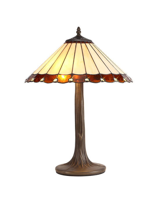 C-Lighting Heath 2 Light Tree Like Table Lamp E27 With 40cm Tiffany Shade, Amber/Cmurston/Crystal/Aged Antique Brass - 29672