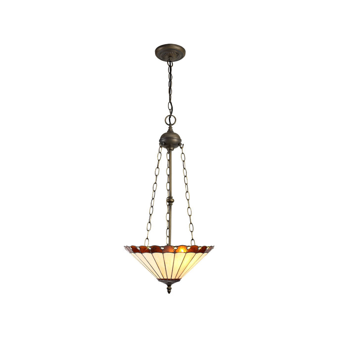 C-Lighting Heath 3 Light Uplighter Pendant E27 With 40cm Tiffany Shade, Amber/Cmurston/Crystal/Aged Antique Brass - 29679