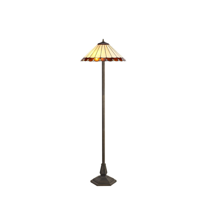 C-Lighting Heath 2 Light Octagonal Floor Lamp E27 With 40cm Tiffany Shade, Amber/Cmurston/Crystal/Aged Antique Brass - 29680