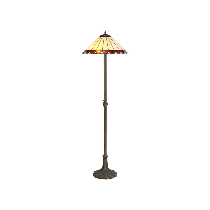 C-Lighting Heath 2 Light Leaf Design Floor Lamp E27 With 40cm Tiffany Shade, Amber/Cmurston/Crystal/Aged Antique Brass - 29681