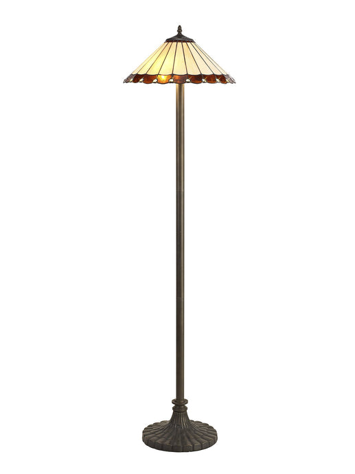 C-Lighting Heath 2 Light Stepped Design Floor Lamp E27 With 40cm Tiffany Shade, Amber/Cmurston/Crystal/Aged Antique Brass - 29682