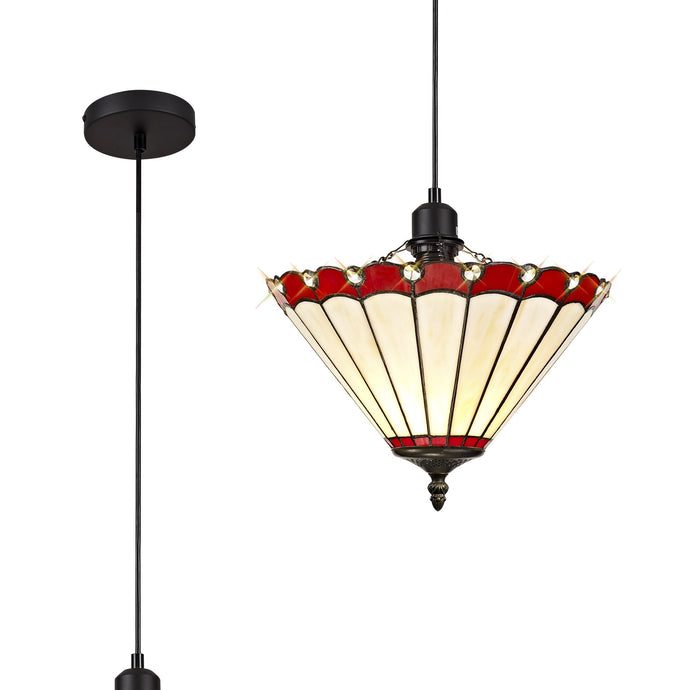 C-Lighting Heath 1 Light Uplighter Pendant E27 With 30cm Tiffany Shade, Red/Cmurston/Crystal/Black - 29683