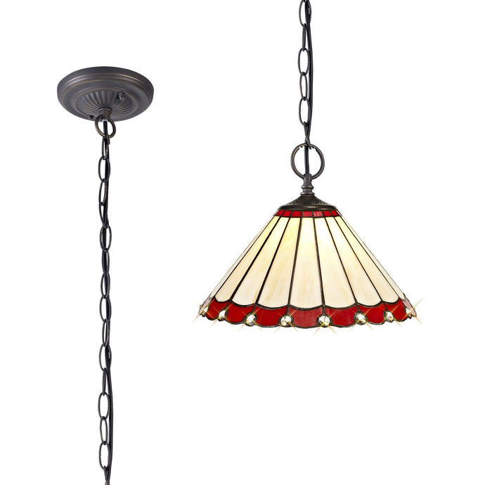 C-Lighting Heath 2 Light Downlighter Pendant E27 With 30cm Tiffany Shade, Red/Cmurston/Crystal/Aged Antique Brass - 29688