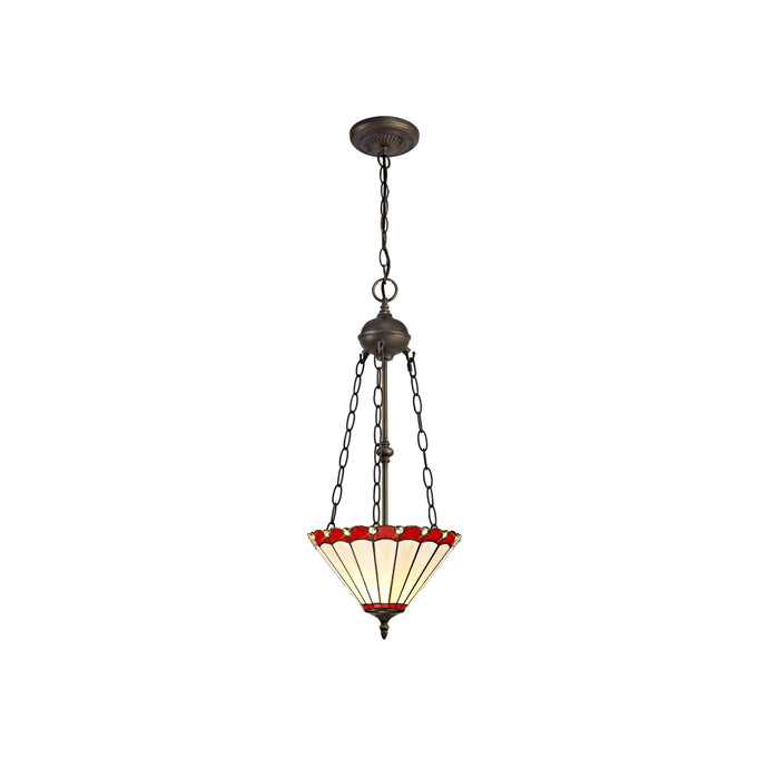 C-Lighting Heath 2 Light Uplighter Pendant E27 With 30cm Tiffany Shade, Red/Cmurston/Crystal/Aged Antique Brass - 29692