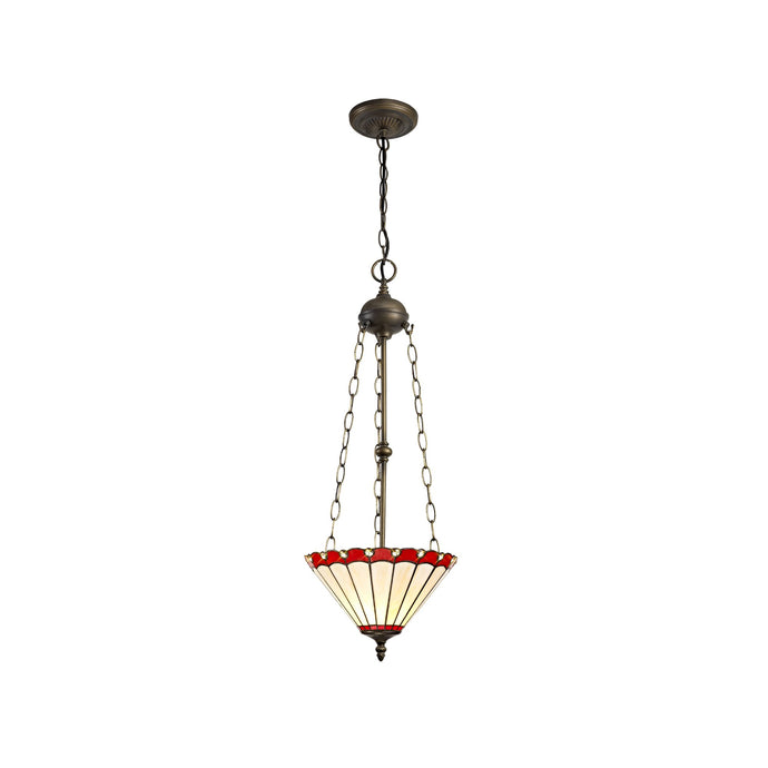 C-Lighting Heath 3 Light Uplighter Pendant E27 With 30cm Tiffany Shade, Red/Cmurston/Crystal/Aged Antique Brass - 29693
