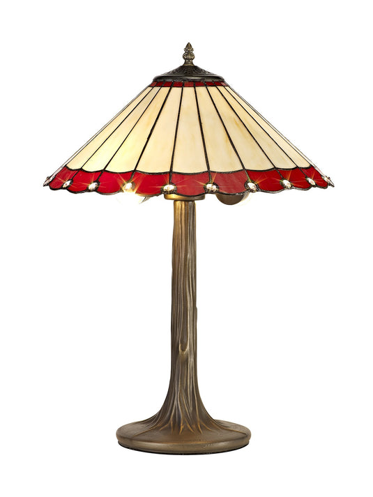C-Lighting Heath 2 Light Tree Like Table Lamp E27 With 40cm Tiffany Shade, Red/Cmurston/Crystal/Aged Antique Brass - 29694