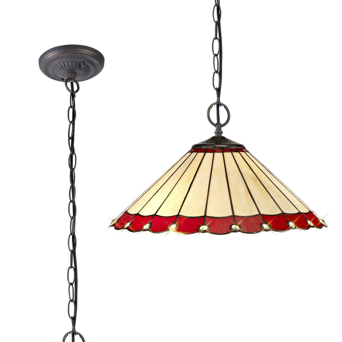 C-Lighting Heath 2 Light Downlighter Pendant E27 With 40cm Tiffany Shade, Red/Cmurston/Crystal/Aged Antique Brass - 29698