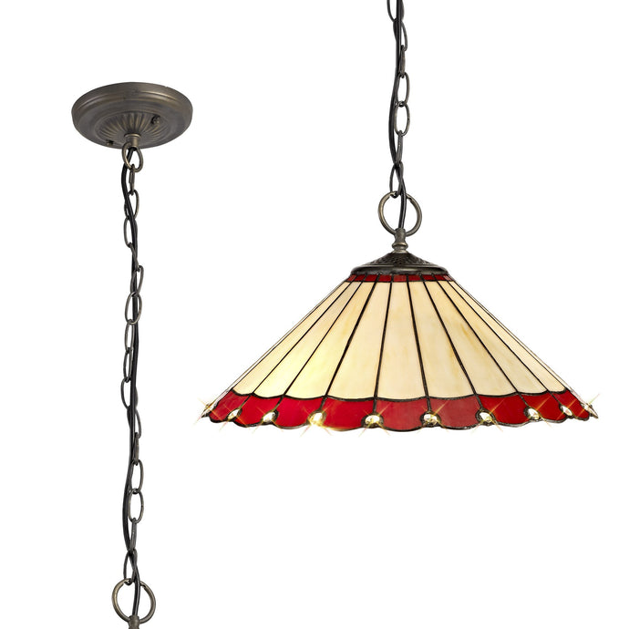 C-Lighting Heath 3 Light Downlighter Pendant E27 With 40cm Tiffany Shade, Red/Cmurston/Crystal/Aged Antique Brass - 29699