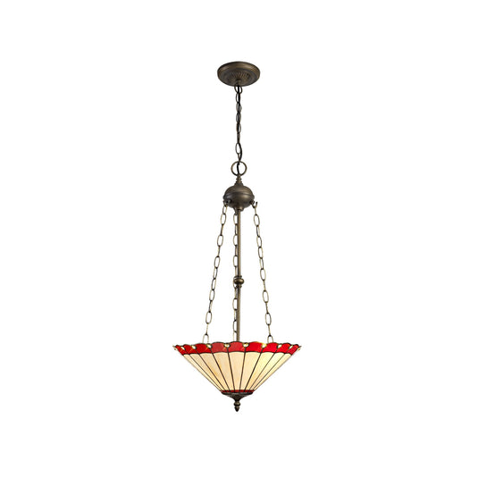 C-Lighting Heath 3 Light Uplighter Pendant E27 With 40cm Tiffany Shade, Red/Cmurston/Crystal/Aged Antique Brass - 29701
