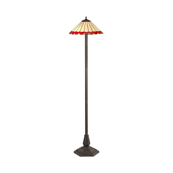 C-Lighting Heath 2 Light Octagonal Floor Lamp E27 With 40cm Tiffany Shade, Red/Cmurston/Crystal/Aged Antique Brass - 29702