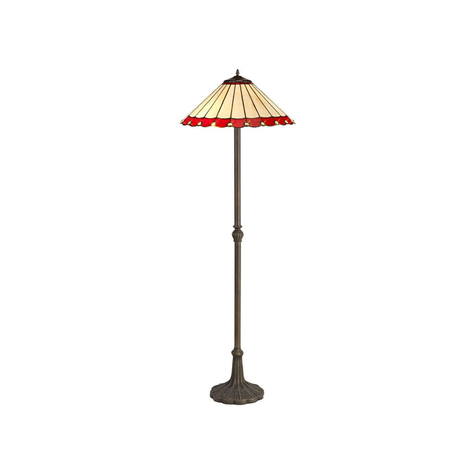 C-Lighting Heath 2 Light Leaf Design Floor Lamp E27 With 40cm Tiffany Shade, Red/Cmurston/Crystal/Aged Antique Brass - 29703