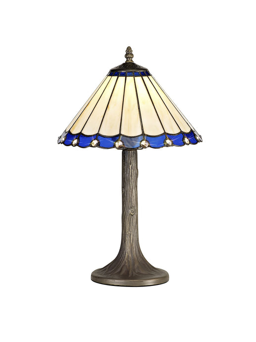 C-Lighting Heath 1 Light Tree Like Table Lamp E27 With 30cm Tiffany Shade, Blue/Cmurston/Crystal/Aged Antique Brass - 29706