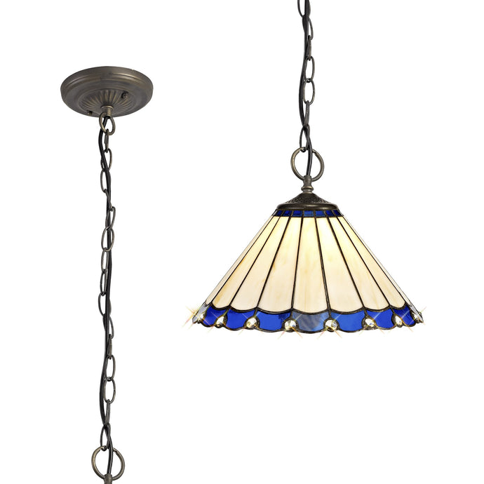 C-Lighting Heath 3 Light Downlighter Pendant E27 With 30cm Tiffany Shade, Blue/Cmurston/Crystal/Aged Antique Brass - 29711