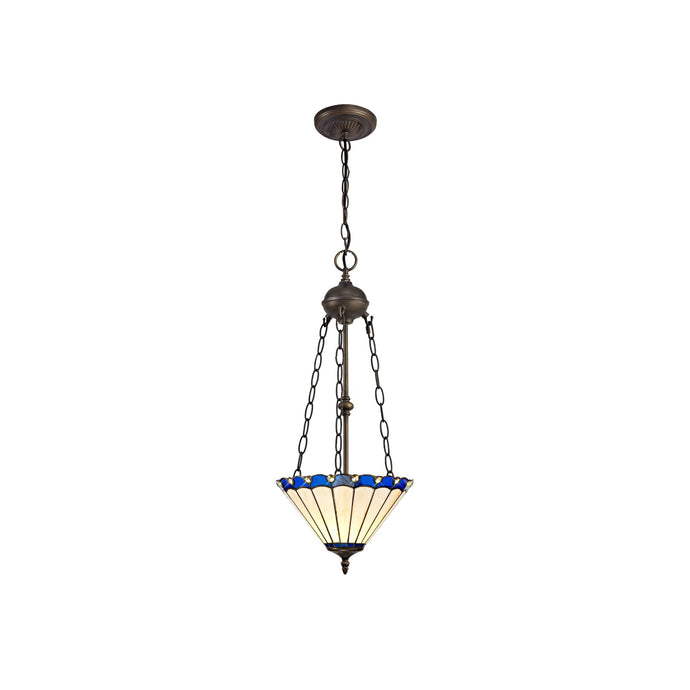 C-Lighting Heath 2 Light Uplighter Pendant E27 With 30cm Tiffany Shade, Blue/Cmurston/Crystal/Aged Antique Brass - 29714