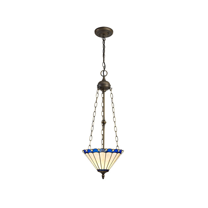 C-Lighting Heath 3 Light Uplighter Pendant E27 With 30cm Tiffany Shade, Blue/Cmurston/Crystal/Aged Antique Brass - 29715
