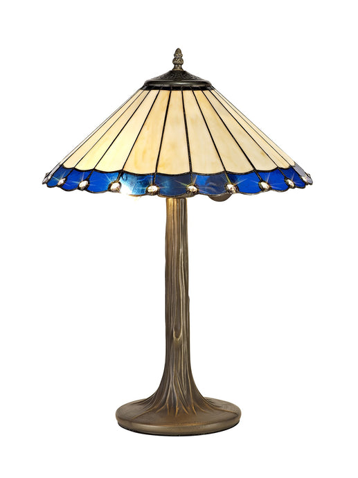C-Lighting Heath 2 Light Tree Like Table Lamp E27 With 40cm Tiffany Shade, Blue/Cmurston/Crystal/Aged Antique Brass - 29716