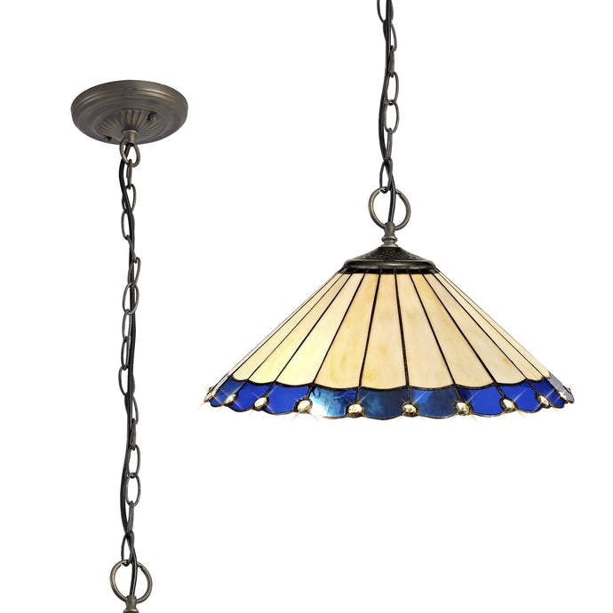 C-Lighting Heath 3 Light Downlighter Pendant E27 With 40cm Tiffany Shade, Blue/Cmurston/Crystal/Aged Antique Brass - 29721