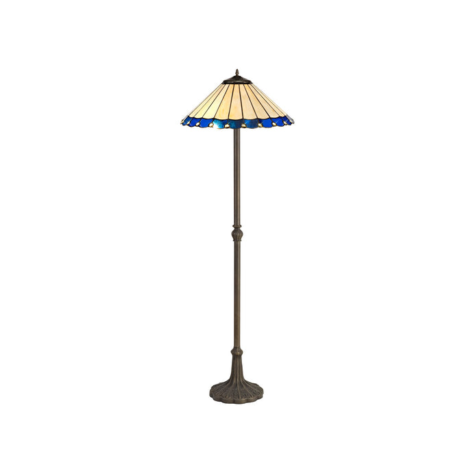 C-Lighting Heath 2 Light Leaf Design Floor Lamp E27 With 40cm Tiffany Shade, Blue/Cmurston/Crystal/Aged Antique Brass - 29725