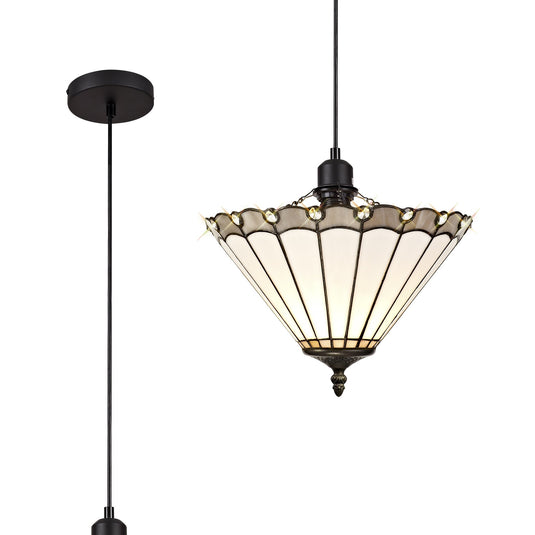 C-Lighting Heath 1 Light Uplighter Pendant E27 With 30cm Tiffany Shade, Grey/Cmurston/Crystal/Black - 29727