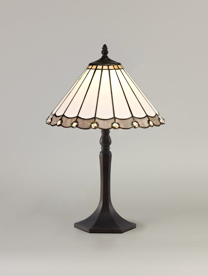 Load image into Gallery viewer, C-Lighting Heath 1 Light Octagonal Table Lamp E27 With 30cm Tiffany Shade, Grey/Cmurston/Crystal/Aged Antique Brass - 29730
