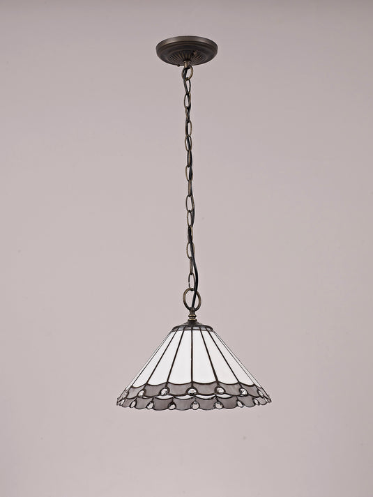 C-Lighting Heath 1 Light Downlighter Pendant E27 With 30cm Tiffany Shade, Grey/Cmurston/Crystal/Aged Antique Brass - 29731