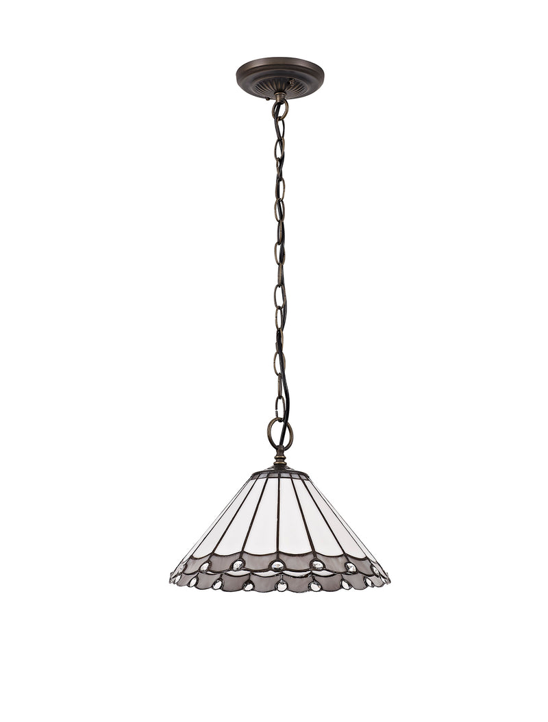 Load image into Gallery viewer, C-Lighting Heath 1 Light Downlighter Pendant E27 With 30cm Tiffany Shade, Grey/Cmurston/Crystal/Aged Antique Brass - 29731
