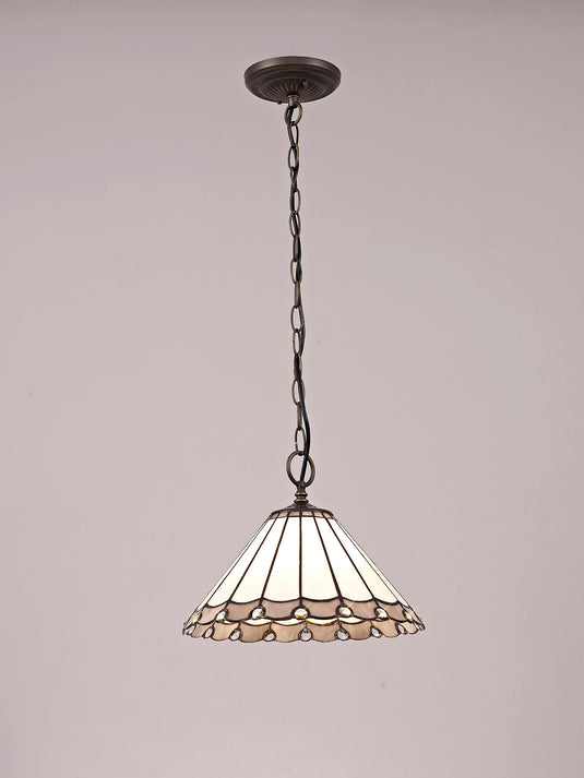 C-Lighting Heath 1 Light Downlighter Pendant E27 With 30cm Tiffany Shade, Grey/Cmurston/Crystal/Aged Antique Brass - 29731