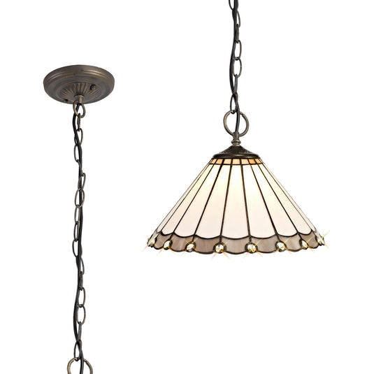 C-Lighting Heath 3 Light Downlighter Pendant E27 With 30cm Tiffany Shade, Grey/Cmurston/Crystal/Aged Antique Brass - 29733