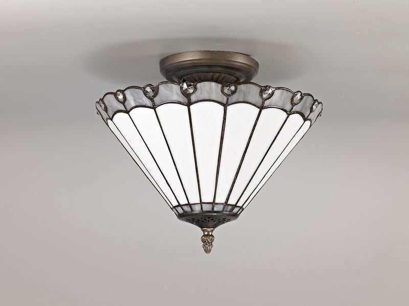 Load image into Gallery viewer, C-Lighting Heath 2 Light Semi Ceiling E27 With 30cm Tiffany Shade, Grey/Cmurston/Crystal/Aged Antique Brass - 29734
