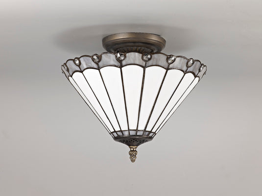 C-Lighting Heath 2 Light Semi Ceiling E27 With 30cm Tiffany Shade, Grey/Cmurston/Crystal/Aged Antique Brass - 29734