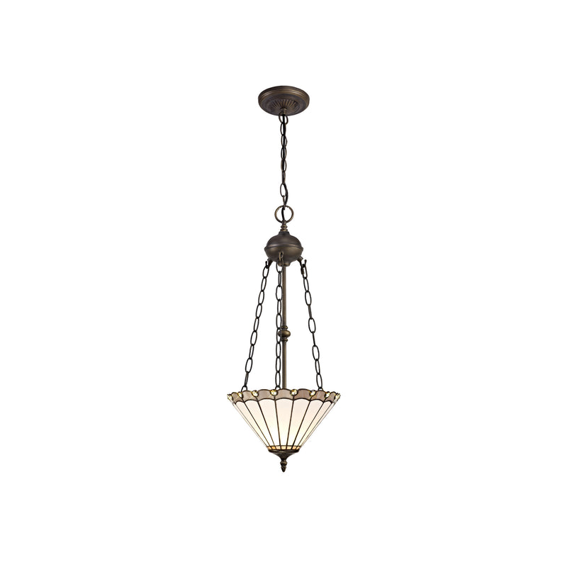 Load image into Gallery viewer, C-Lighting Heath 2 Light Uplighter Pendant E27 With 30cm Tiffany Shade, Grey/Cmurston/Crystal/Aged Antique Brass - 29736

