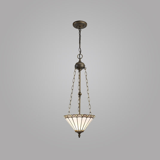 C-Lighting Heath 3 Light Uplighter Pendant E27 With 30cm Tiffany Shade, Grey/Cmurston/Crystal/Aged Antique Brass - 29737