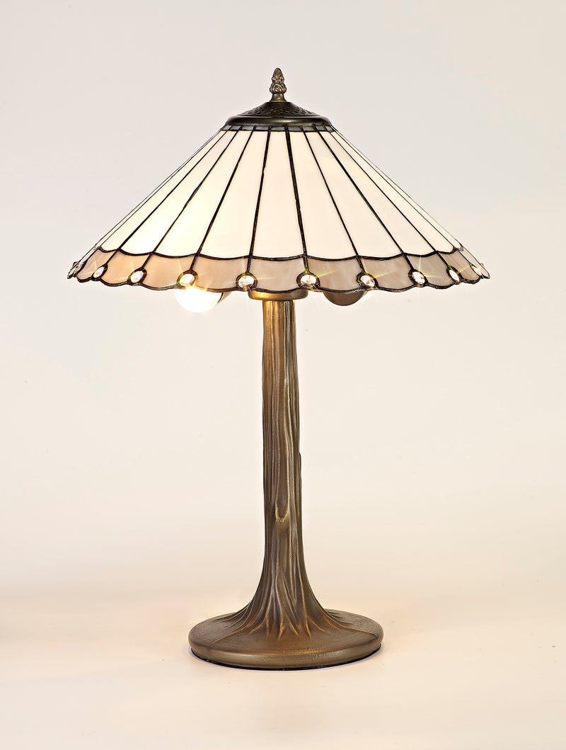 Load image into Gallery viewer, C-Lighting Heath 2 Light Tree Like Table Lamp E27 With 40cm Tiffany Shade, Grey/Cmurston/Crystal/Aged Antique Brass - 29738
