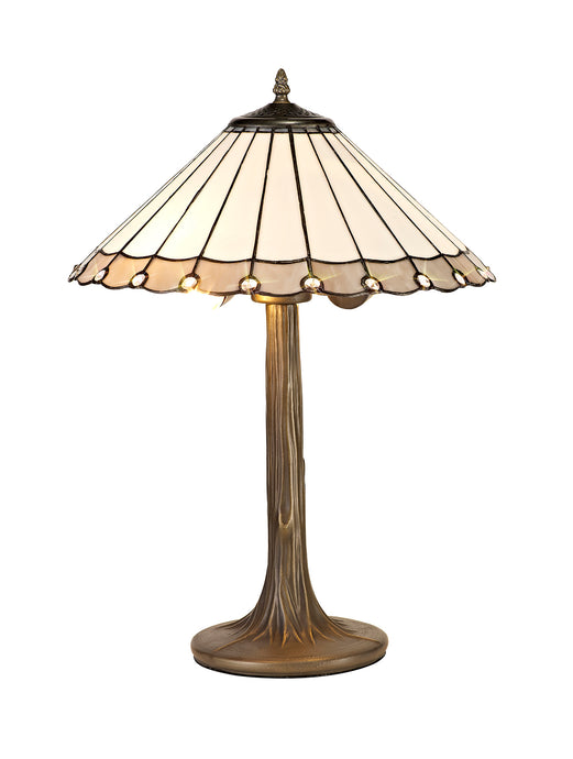C-Lighting Heath 2 Light Tree Like Table Lamp E27 With 40cm Tiffany Shade, Grey/Cmurston/Crystal/Aged Antique Brass - 29738