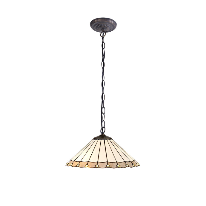 C-Lighting Heath 1 Light Downlighter Pendant E27 With 40cm Tiffany Shade, Grey/Cmurston/Crystal/Aged Antique Brass - 29741