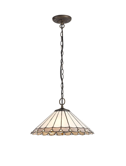 C-Lighting Heath 3 Light Downlighter Pendant E27 With 40cm Tiffany Shade, Grey/Cmurston/Crystal/Aged Antique Brass - 29743