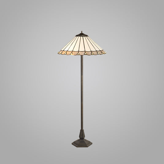 C-Lighting Heath 2 Light Octagonal Floor Lamp E27 With 40cm Tiffany Shade, Grey/Cmurston/Crystal/Aged Antique Brass - 29746