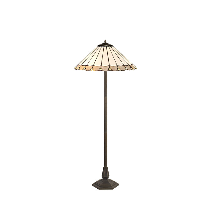 C-Lighting Heath 2 Light Octagonal Floor Lamp E27 With 40cm Tiffany Shade, Grey/Cmurston/Crystal/Aged Antique Brass - 29746